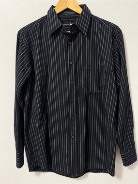Beverly Hills Polo Club Black Pinstripe Button-Down Shirt